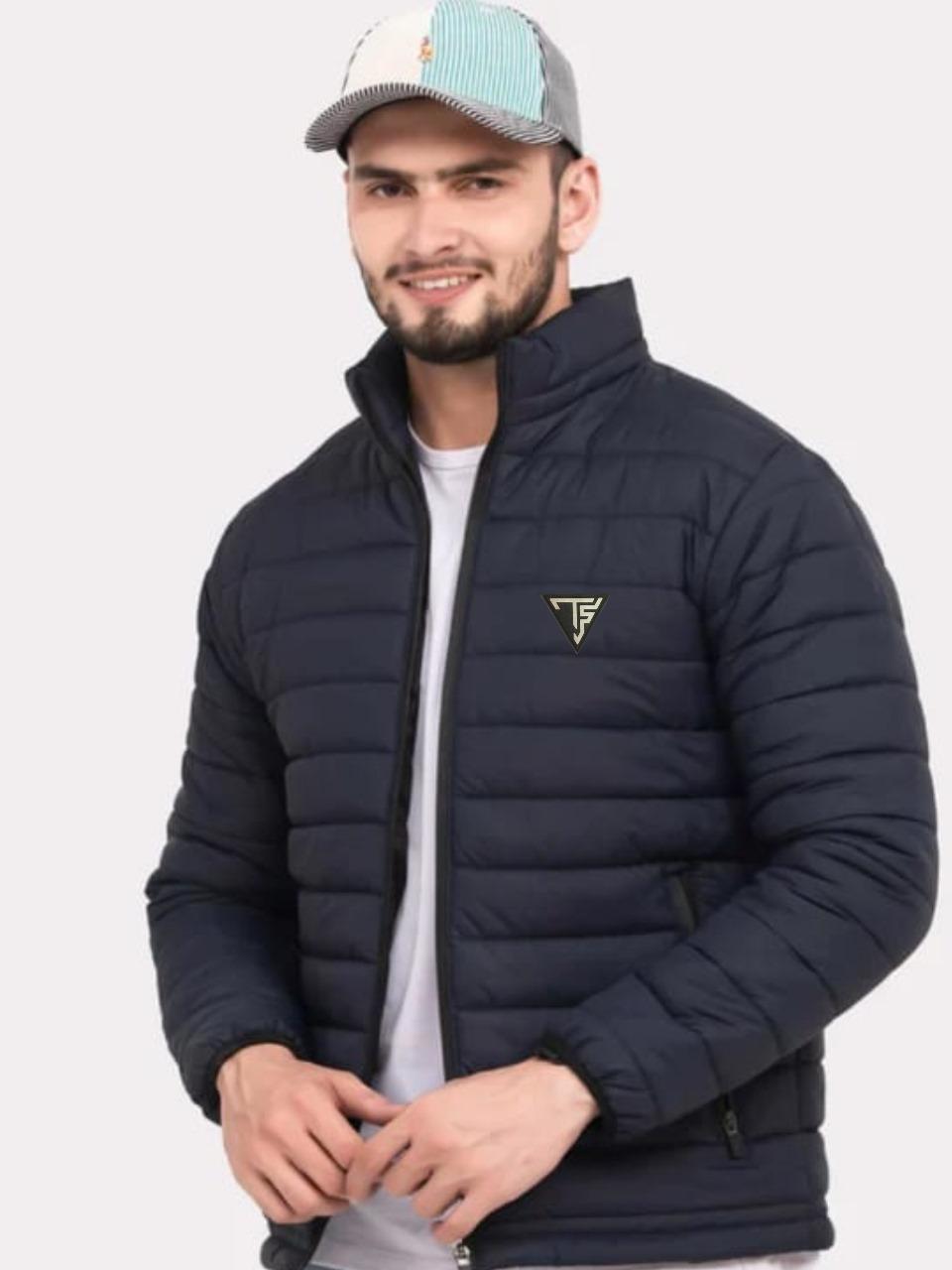 Men's Plain Black and Blue Puffer Jacket-1 Pcs in Parachute Fabric - Bold Beautiful