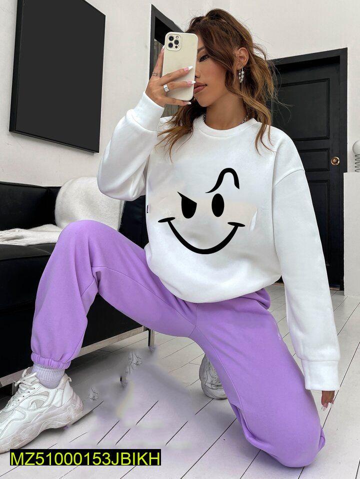 2 Pcs Women's Stitched Fleece Plain Track Suit - Bold Beautiful