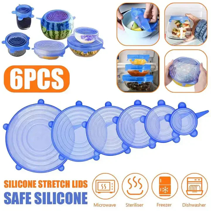 6Pcs Kitchen Reusable Silicone Seal Lid, Universal Silicone Stretch Lids for Food Preservation, Vacuum Food Storage, Bowl Cover and Cookware Cover for Kitchen and Home - Bold Beautiful