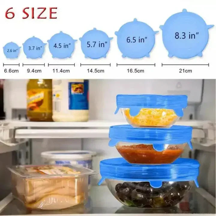 6Pcs Kitchen Reusable Silicone Seal Lid, Universal Silicone Stretch Lids for Food Preservation, Vacuum Food Storage, Bowl Cover and Cookware Cover for Kitchen and Home - Bold Beautiful
