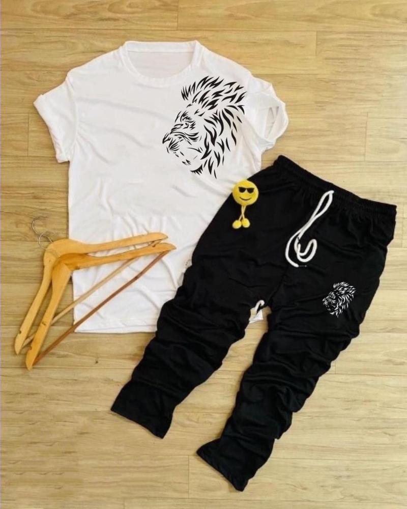 2 pcs Mens lion printed track suit - Bold Beautiful