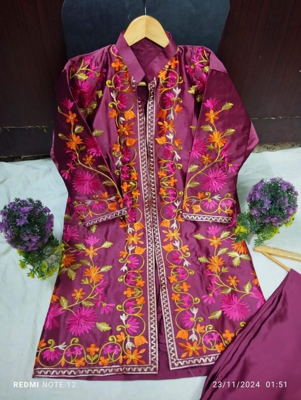 Embroidered Shamoz Silk Women's Suit ,3 Pcs Ensemble - Bold Beautiful