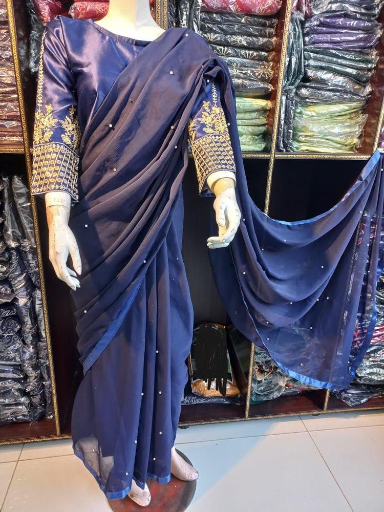 3 Pcs Women's Silk Sequine Stitched Saree - Bold Beautiful