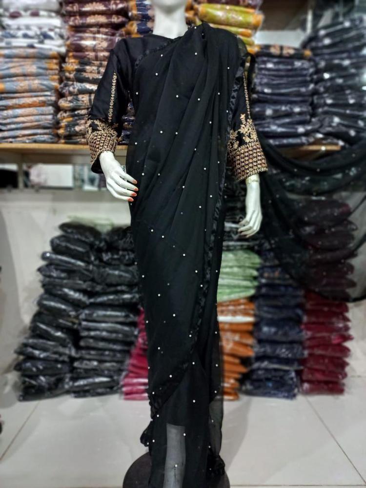 3 Pcs Women's Silk Sequine Stitched Saree - Bold Beautiful