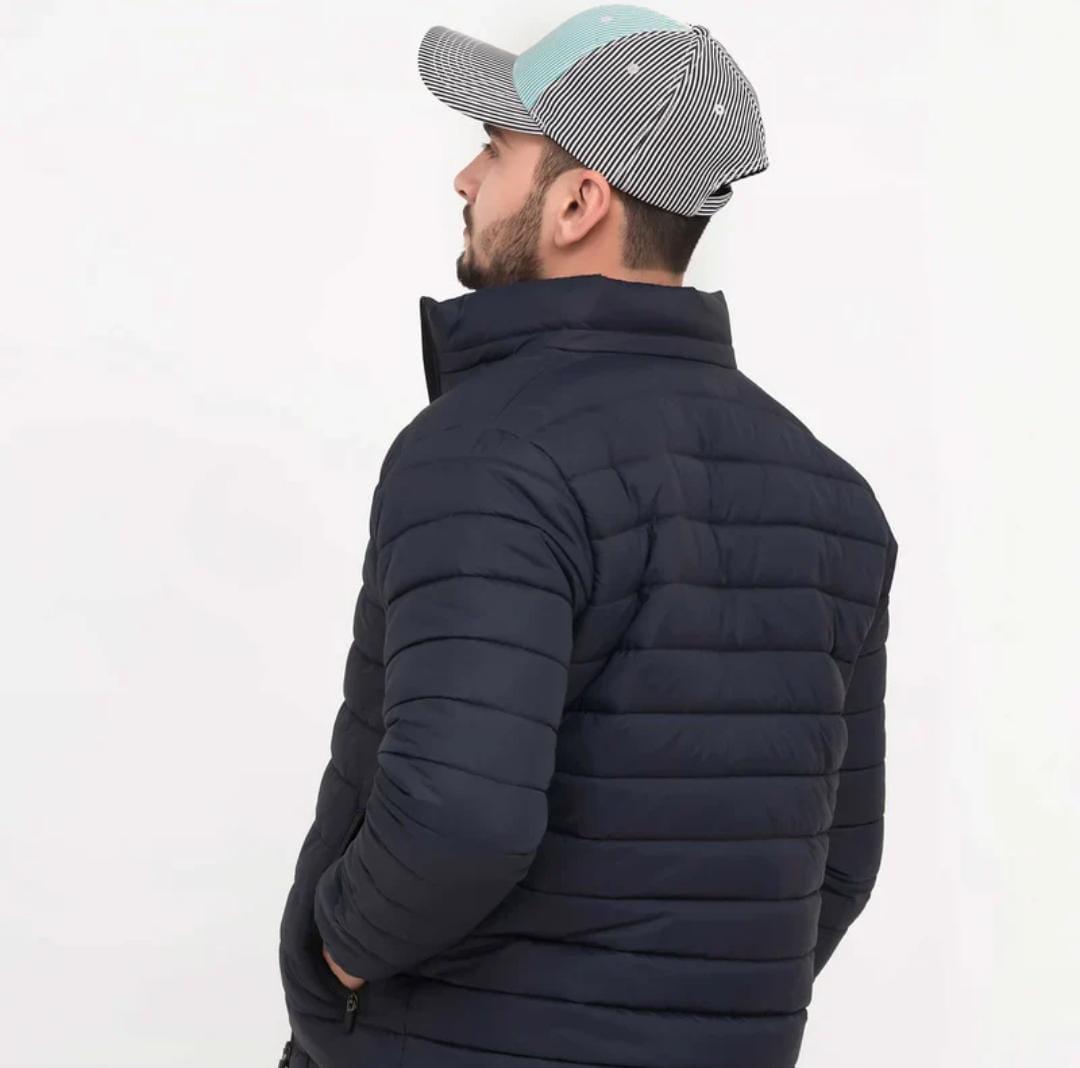 Men's Plain Black and Blue Puffer Jacket-1 Pcs in Parachute Fabric - Bold Beautiful