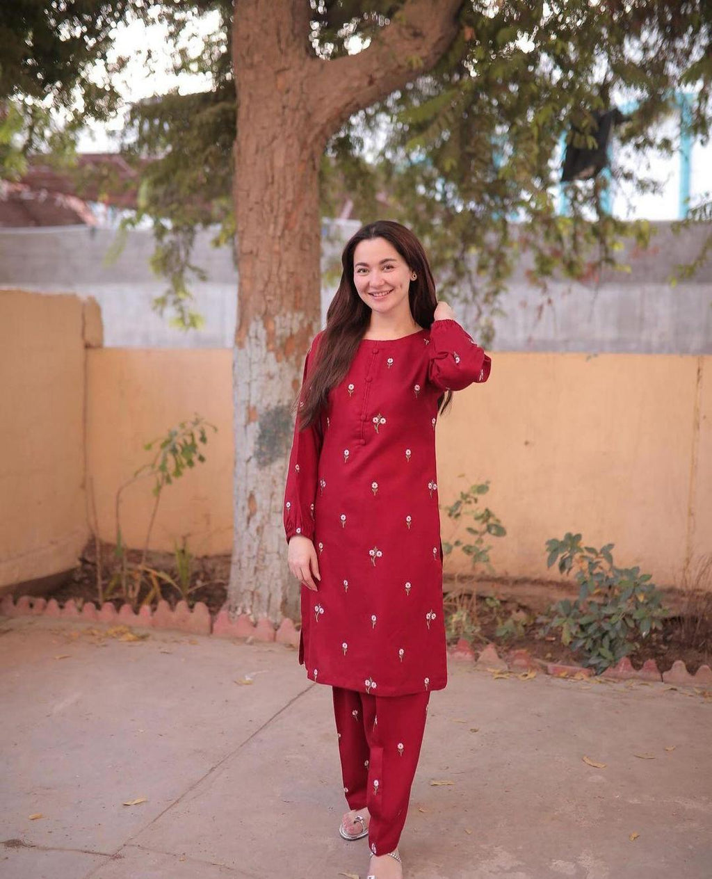 2 Pcs Women's Stitched Linen Embroidered Shirt and Trouser - Bold Beautiful