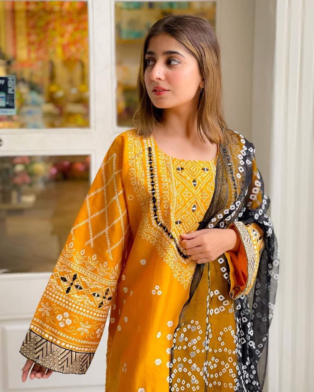 3 Pcs Women's Stitched Katan Silk Printed Suit - Bold Beautiful