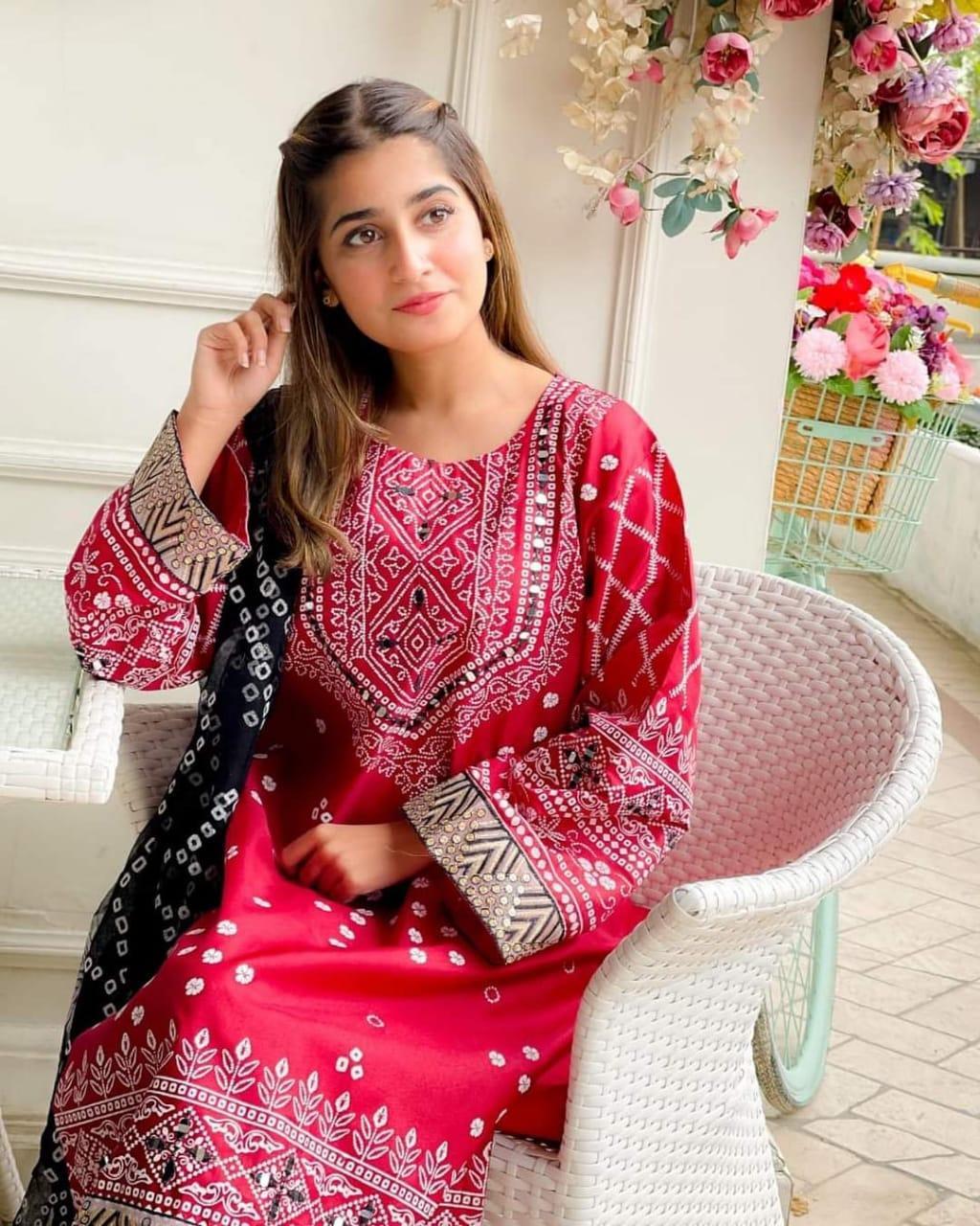 3 Pcs Women's Stitched Katan Silk Printed Suit - Bold Beautiful