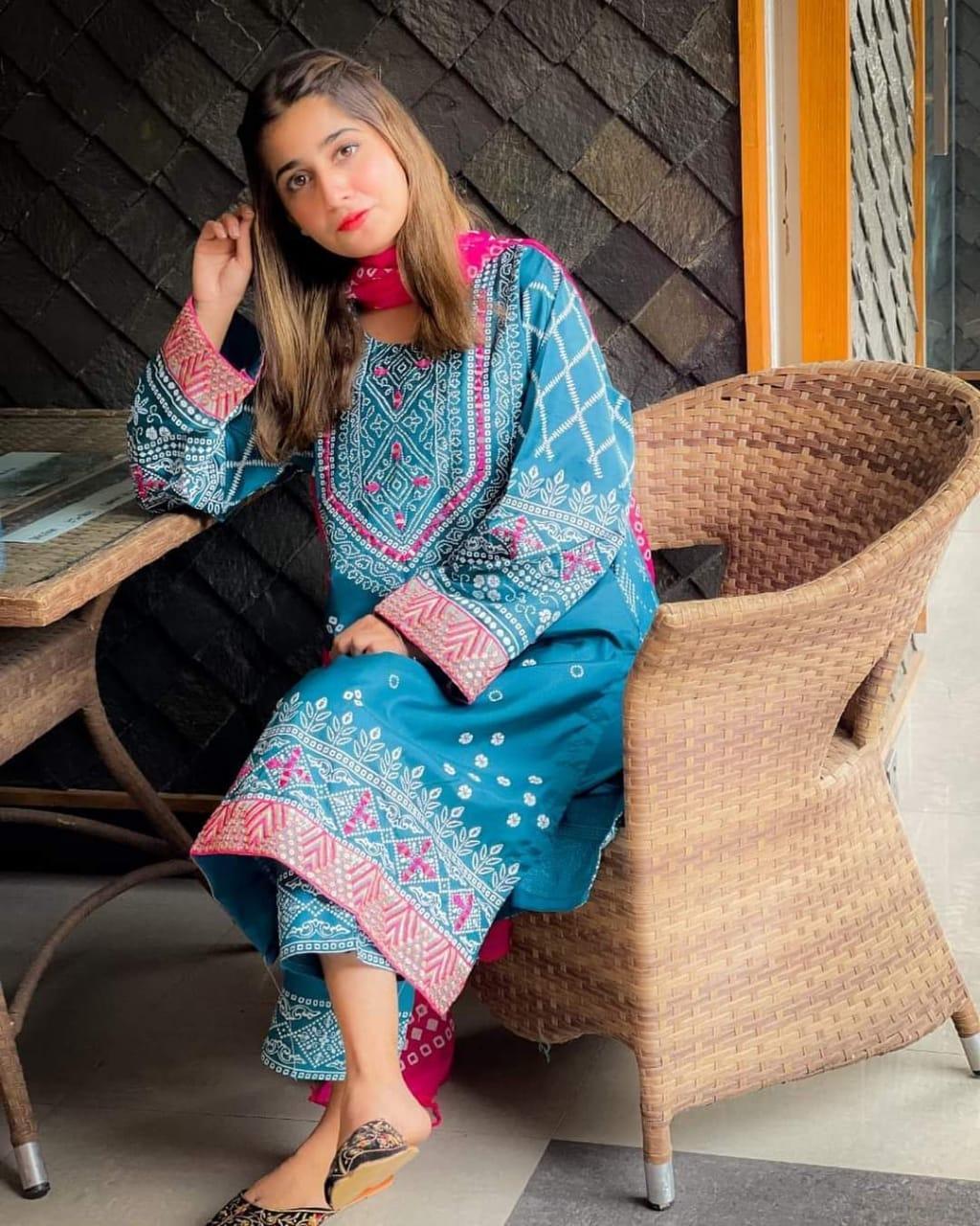 3 Pcs Women's Stitched Katan Silk Printed Suit - Bold Beautiful
