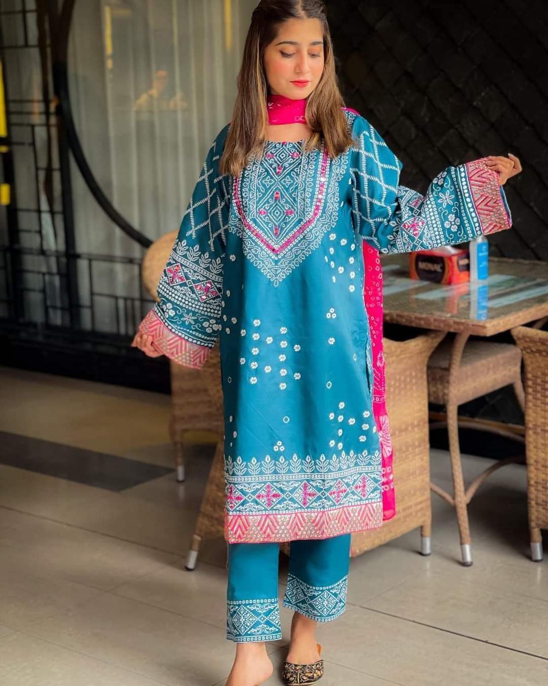 3 Pcs Women's Stitched Katan Silk Printed Suit - Bold Beautiful