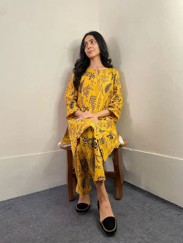 2 Pcs Women's Stitched Linen Printed Suit - Bold Beautiful