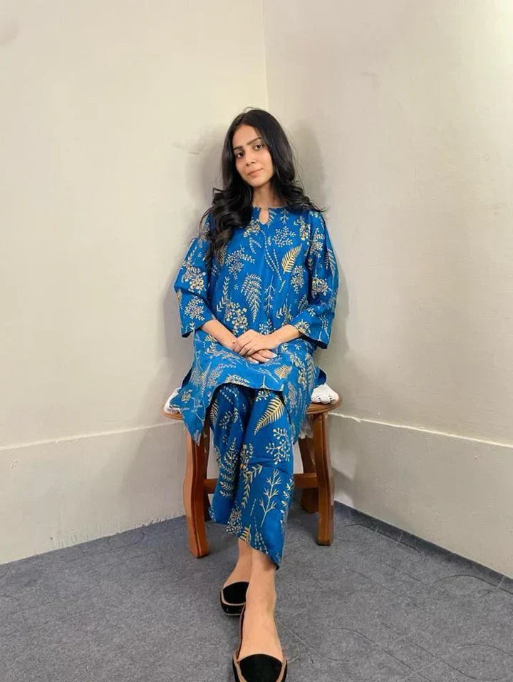 2 Pcs Women's Stitched Linen Printed Suit - Bold Beautiful