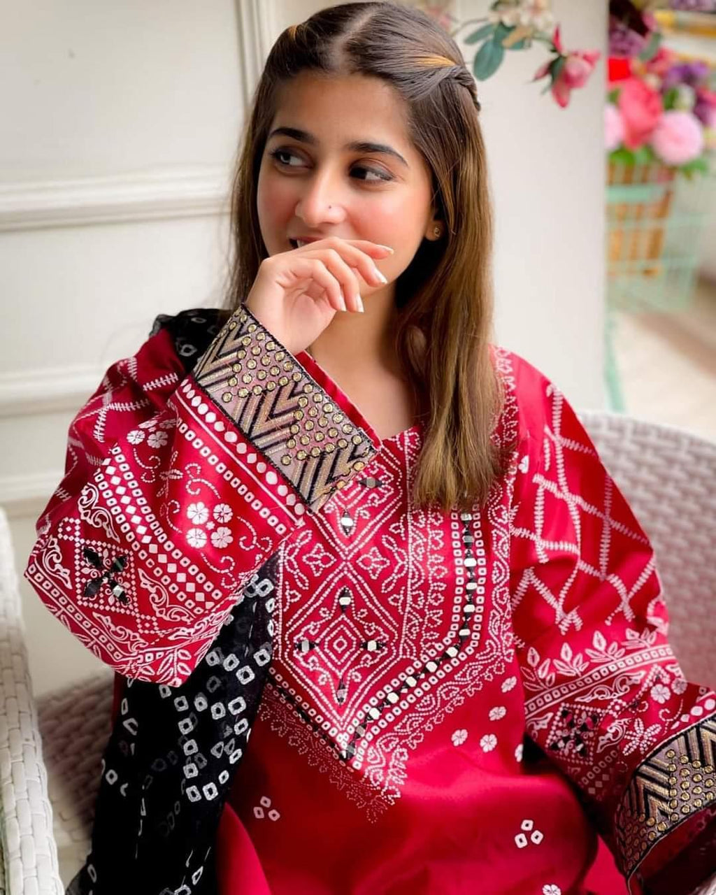 3 Pcs Women's Stitched Katan Silk Printed Suit - Bold Beautiful